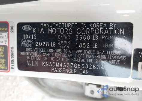 2016 Kia Rio Lx z USA, uszkodzony, nr VIN KNADM4A37G6632634